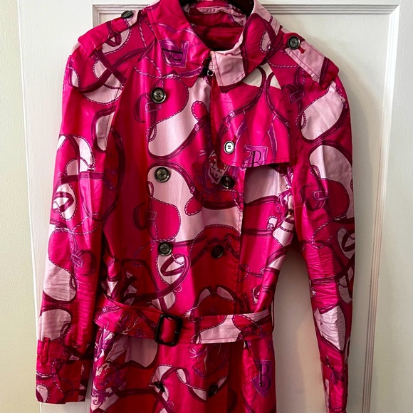 Burberry Pink Silk Print Trench or Raincoat Sz 42 Small